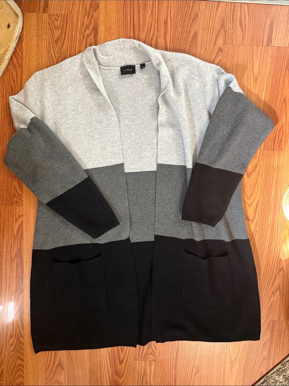Cyrus Grey & Black Colorblock Open-Front Cardigan by Cyrus2X pockets on front